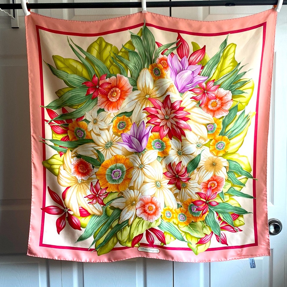 Salvatore Ferragamo Pink Floral Square silk scarf